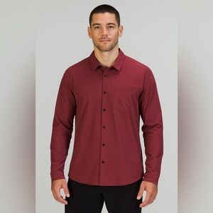 Men’s Lululemon Long Sleeve Button-Up Shirt Size XL – Red Maroon